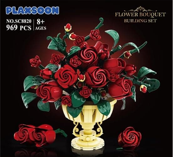 PLAXSOON Rose Flower Building Set, 969 PCS Botanicals Flowers Bouquet Building Block Kit with Pot, Artificial Bonsai Plant Collection Office Home Decor, Birthday Gift for Adults Women Boys Girls 12+ thumbnail 10