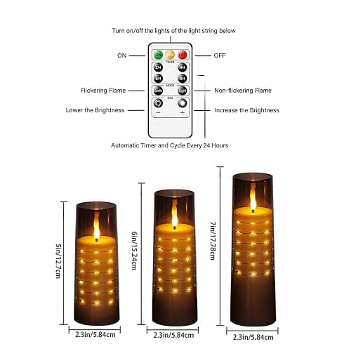Flameless LED Candles with Embedded Star String, Battery Operated Candles with Remote Control, 7 Packs Flickering Pillar Candles for Home Decor (Grey) thumbnail 2