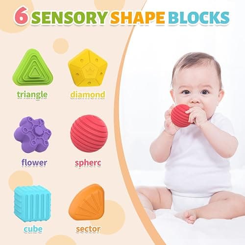 MINGKIDS Montessori Toys for 1 Year Old, 6 Pc Multi Sensory Shape, Toddler Developmental Learning Birthday Gifts, Baby Toys 12 Month thumbnail 3
