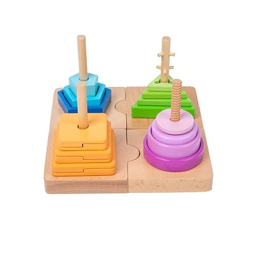Adena Montessori 4-in-1 Shape Color Sorting Toy for Toddlers - Wooden Educational Toy With Detachable Bases, Gradients of Colors and Shapes for 12-18 Months - Image 1