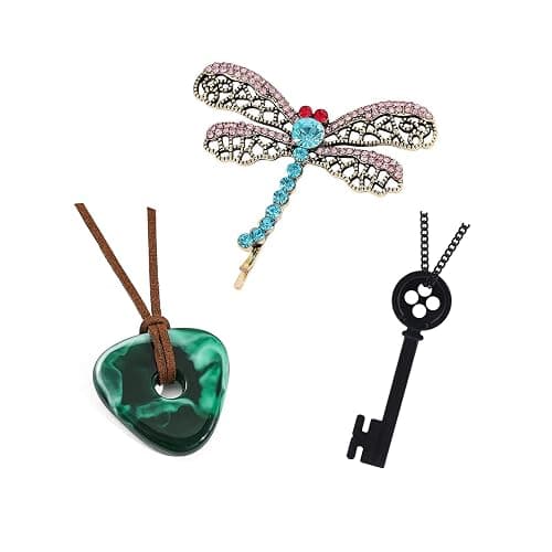 Mullike Coraline Key Pendant Necklace Seeing Stone Necklace Dragonfly Hair Clips Halloween Movie Props Cosplay Costume for Women Men - Image 1