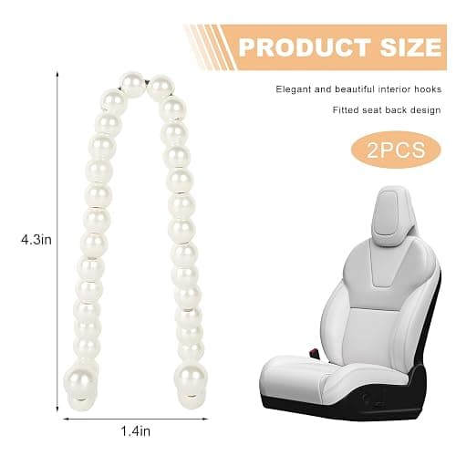 Rdxcv 2 PCS Elegant Pearl Car Seat Headrest Hook, Cute Pearl Car Seat Back Hook Storage Organizer, Exquisite Headrest Hanger Purse Holder Interior Decoration for Women Girls thumbnail 2