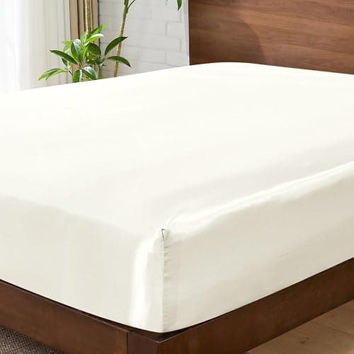 BEDELITE Satin Fitted Sheet Queen Size with Elastic Corner Straps, Ivory | Luxury Soft Silk-Like 1 15 Inch Deep Pocket Fitted Sheet Only, Soft and Cooling, Reduces Friction, Gentle on Hair and Skin - Image 1