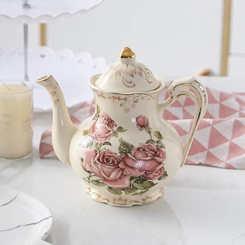 YOLIFE Porcelain Tea Set Vintage Rose, Tea Cups with Teapot, Serving Tray and Teaspoon Service for 4, Suitable for Tea Party Gifts thumbnail 4