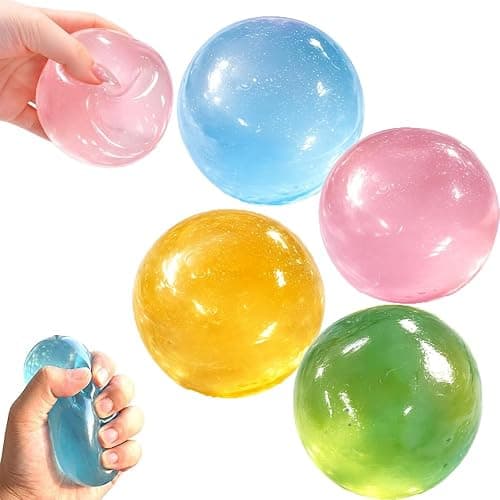 Coconut Oil Squeeze Toys, 4 Pack Malt Sugar Balls Filled Stress Relief Squishy Soft Non-Sticky Sensory Fidget Toy for Adults Anxiety Relief (Colorful) - Image 1