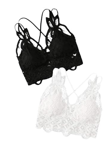 Floerns Women's Sexy Lace V Neck Criss Cross Back Bralette Crop Top - Image 1