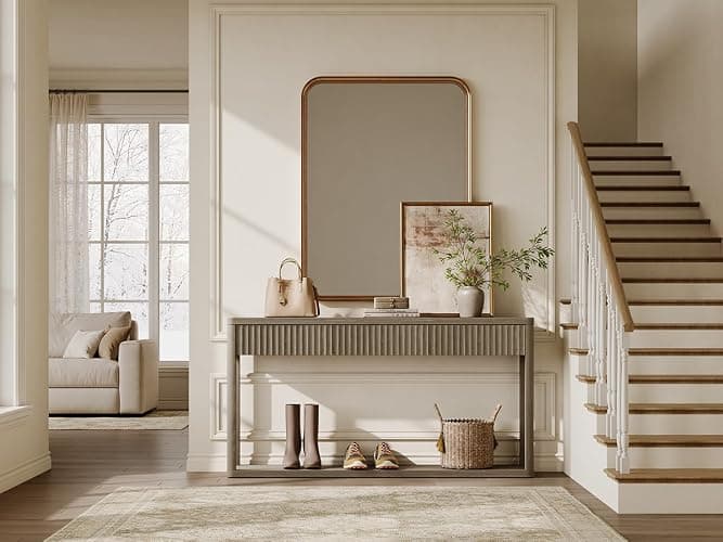 SICOTAS Entryway Table with Storage, 60.74" W Console Table with 3 Fluted Drawers and Shelf, Modern Narrow Long Accent Sofa Table Behind The Couch for Hallway, Entrance, Living Room, Foyer, Grey Alder thumbnail 9