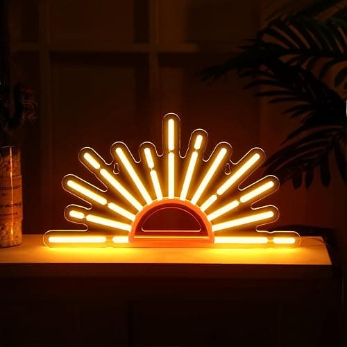 Ganeen Orange Sunrise Sunset Neon Sign Boho Wall Art Neon Lights for Bedroom Sun on The Horizon LED Signs Wall USB Night Room Decor for Living Room, Kitchen, Bathroom, Office Decor, Christmas Gifts - Image 1