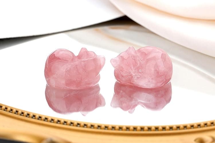 QINJIEJIE Rose Quartz Cat Decor Pink Gift Crystals Sleeping Cat Statue Stone Figurine Polished Gemstones Decors Office Room Home Desk Healing Valentines Decors for Women Cats Decor Stocking Stuffers thumbnail 4