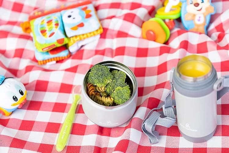 Primo Passi Insulated Food Jar for Kids & Babies – 12 oz / 350 ml Stainless Steel Thermal Food Container with Easy-Open Lid & Silicone Carry Strap – Keeps Food Hot or Cold for Up to 8 Hours (Grey) thumbnail 6