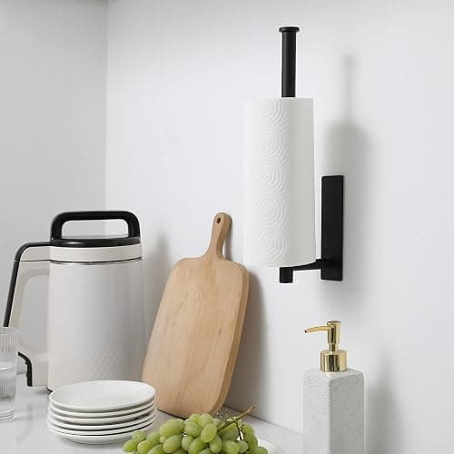 theaoo Paper Towel Holder - Under Cabinet Paper Towel Holder for Kitchen, Adhesive Paper Towel Roll Rack for Bathroom Towel, Wall Mounted Matte Black Paper Towel Rack, SUS304 Stainless Steel thumbnail 4