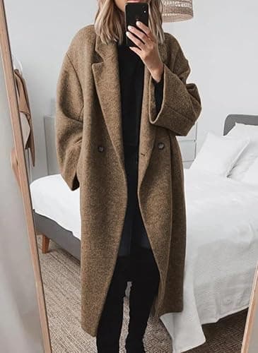 chouyatou Women's Winter Double Breasted Wool Coat Long Sleeve Notch Lapel Long Trench Coat thumbnail 2