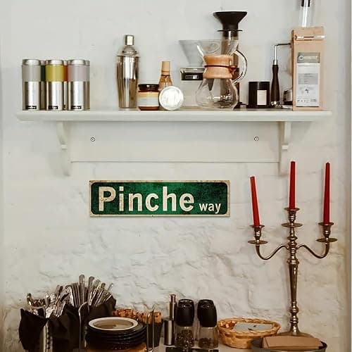 Vintage Metal Pinche Way Street Sign - 4''x16''in Wall Art Decoration - Retro Tin Ben Dover Lane Room Home Bar Pub Cafe Decor Signs thumbnail 2
