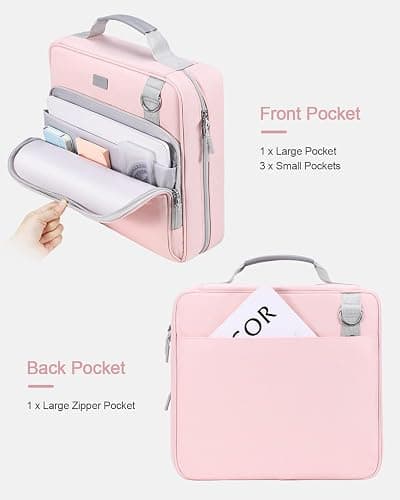 HINOOR 3-Inch 3-Ring Zipper Binder with Shoulder Strap and Multiple Pockets | D-Ring Zip Up Binder with 700 Sheets Capacity, Compatible with 13" MacBook/Tablet, for Middle School, Office, Pink thumbnail 4