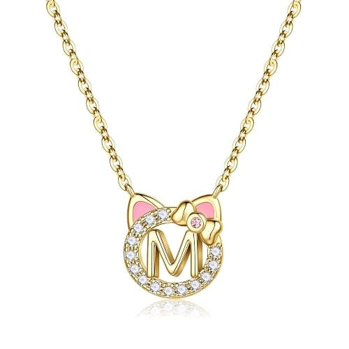 MONOOC Cat Gifts for Girls - Tiny Cat Initial Necklace for Teen Girls Kid | Gift Box Packaging, 14k-Gold-Plated, Cat Themed Gifts for Cat Lovers, Kids Jewelry for Girls, Birthday Gifts for Girl Kids - Image 1