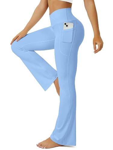 FOHOFO Yoga Pants Women, Flare Leggings for Women with Pockets Crossover High Waisted Bootcut Yoga Pants - Image 1