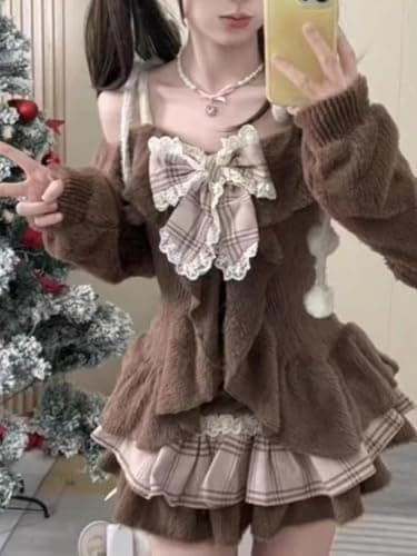 Xojbzoo Women's Y2K Kawaii 2-Piece Set - Long Sleeve Bow Top & Mini Skirt Retro Emo Aesthetic Separable Outfit thumbnail 5