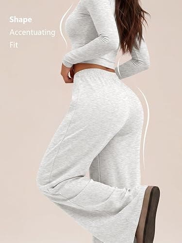 Trendy Queen Women's 2 Piece 2026 Fall Fashion Lounge Set with Pockets | Airport Outfit, Athleisure Workout Set, Fall Wardrobe Staple, Winter Style, Side-Ruched Top, Drawstring Wide-Leg Pants thumbnail 4