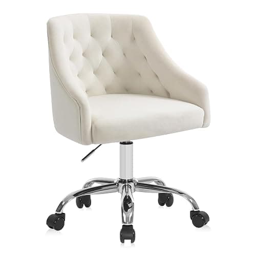 LOVSPATIO Home Office Chair, Velvet Swivel Adjustable Accent Vanity Chair with Arms Nailhead Trim for Bedroom, for to Living Room, Studying, Office (Ivory White) - Image 1