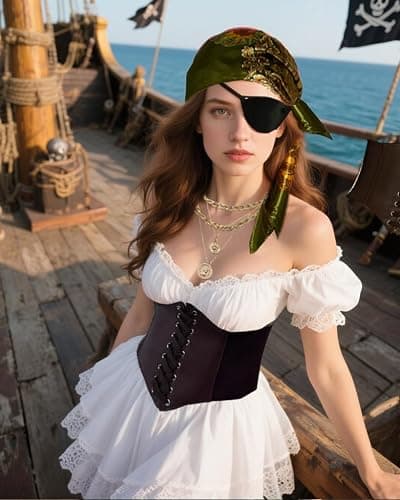 kasahara Pirate Costume Accessories Women Pirate Bandanas Head Scarf Eye Patch Medieval Corset Necklace Jewelry thumbnail 2