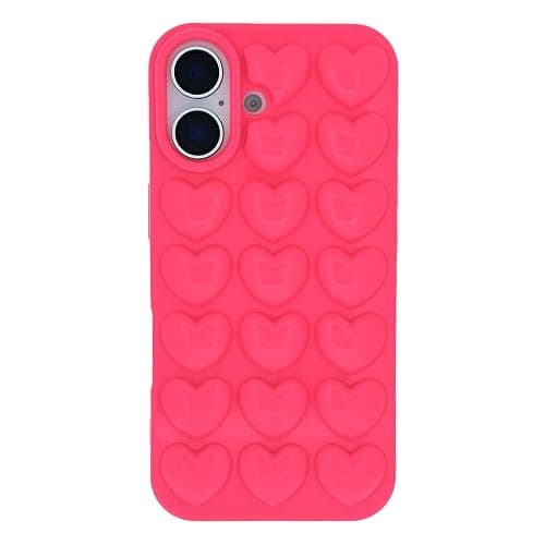 DMaos for iPhone 16 Plus Case for Women, 3D Pop Bubble Heart Gel Cover, Cute Girly for iPhone16 Plus 6.7 inch - Hot Pink thumbnail 2