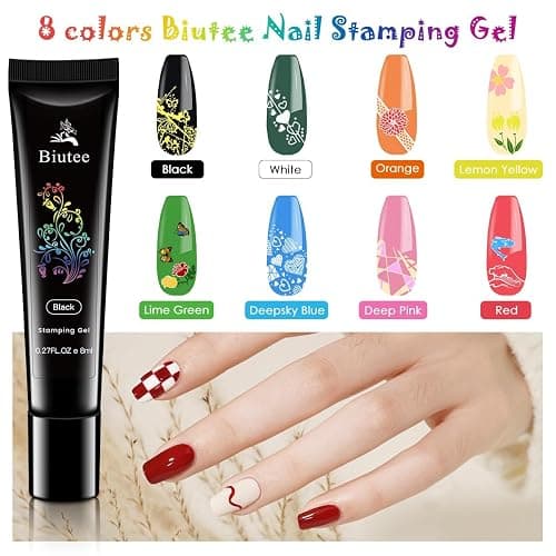 Biutee Nail Stamper Kit 15pcs Nail Art Stamp Plate 8pcs Stamp Gel Polish 1pcs Nail Stamper Scraper Set with Storage Bag, Nail Stamp Template Kit Flower Lace Animal Star Christmas Design thumbnail 2