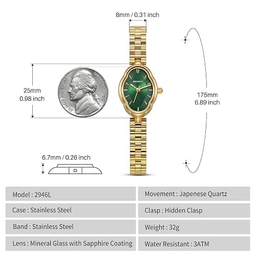 BERNY Gold Watches for Women Dainty Ladies Quartz Watch Vintage Copper Mirrors Shape Japanese Quartz Movement 3ATM Waterproof Fashion Female Wrist Watch Luxury Birthday Gifts thumbnail 6