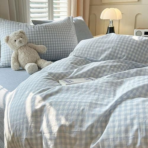 Nayoroom Gingham Duvet Cover Full Size Blue White Plaid Checkered Comforter Cover 3 Pcs Soft Breathable Washed Microfiber Grid Farmhouse Bedding Set with Pillow Shams thumbnail 5