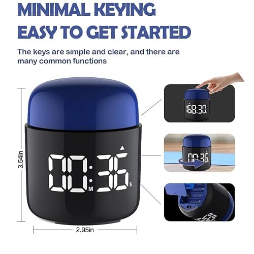 Large Display Digital Timer Stopwatch, Retro Manual Twist Table Count Down & Up Game Timer, Easy to use, Night Light Silent & Sound Timers for ADHD Study Work Kitchen Classroom Yoga Gym (Navy) thumbnail 3