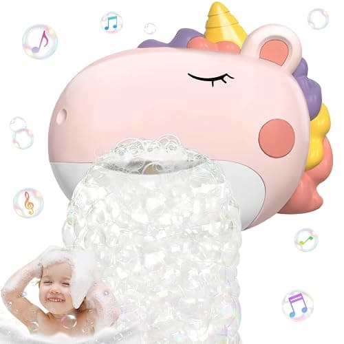 Infowush Baby Bath Toys, Unicorn Bath Bubble Machine Toddler Bath Toys for Kids Ages 1-3 4-8, Interactive Bathtub Shower Water Toys Bubble Maker with Music Christmas Birthday Gifts for Boys Girls - Image 1