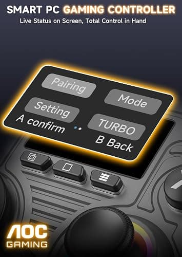 AOC PC Controller — Interactive Screen Wireless Controller Compatible with PC/Switch/Switch 2/iOS/Android, Hall Effect Joystick & Triggers, RGB Lighting, Adjustable Vibration/Turbo, 1000mAh Battery(Black) thumbnail 2