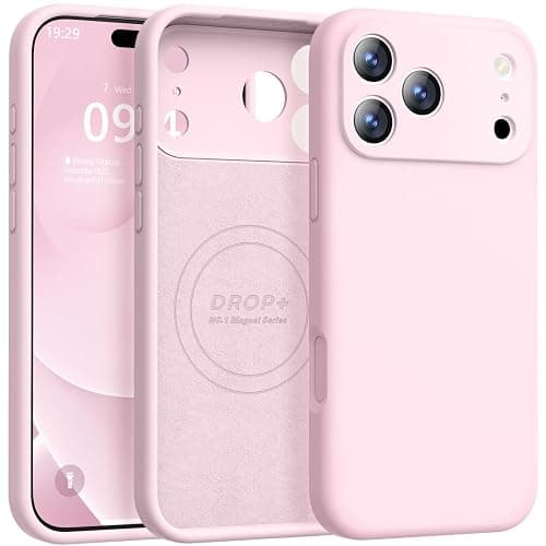 Ktele Magnetic for iPhone 17 Pro Max Case [Compatible with Magsafe] [Premium Silicone Satin-Smooth Touch] Slim Shockproof Anti-Scratch Microfiber Lining Case, 6.9 inch, Chalk Pink - Image 1