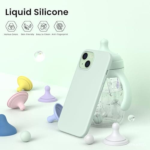ORNARTO Compatible with iPhone 15 Case 6.1, Slim Liquid Silicone 3 Layers Full Covered Soft Gel Rubber Phone Case, Anti-Scratch Shockproof Protective Cover 6.1 Inch, Light Green thumbnail 3