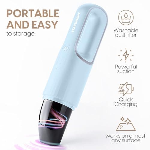 STARUMENT Portable Hand Vacuum Cleaner Handheld Cordless Cleaner for Dust, Pet Hair Dirt Home, Car Interior Lightweight, Easy to Use, Compact Design Battery Rechargeable with USB-C Cable (Blue) thumbnail 6