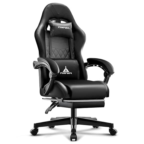TUKAKA Gaming Chair,Ergonomic Massage Computer Office Desk Chair with Footrest,Pocket Spring Cushion,Reclining Leather Adjustable Gamer Chair with Headrest and Lumbar Support,Black thumbnail 7