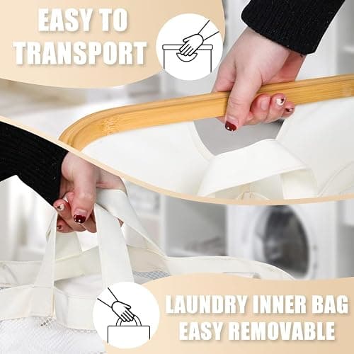 Hampers for Laundry Basket with Lid, 145L Large Laundry Hamper 3 Section | Dirty Clothes Hamper Separator with 3 Removable Bags & 5 Labels, Divided Laundry Organizer for Bedroom, Laundry Room, Beige thumbnail 5