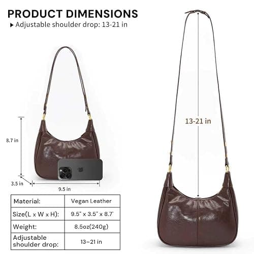 Small Hobo Purse for Women, Cute Retro Crescent Shoulder Bag with Zipper | Soft Vegan Leather with an adjustable strap, roomy interior, and zip pocket for daily essentials thumbnail 6