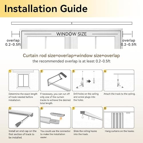 FELIDESIGN Curtain Track, Ceiling Curtain Track for Room Divider, Ceiling Mount Rail Set with Roller Hooks, White, 12ft - 18ft thumbnail 8