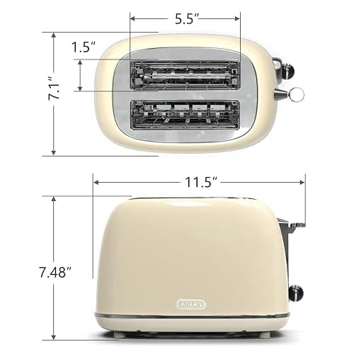 Toaster 2 slice, KitchMix Retro Stainless Steel Toaster with 6 Settings, 1.5 In Extra Wide Slots, Bagel/Defrost/Cancel Function, Removable Crumb Tray (Cream) thumbnail 3