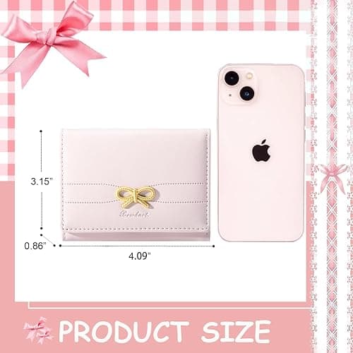 Sunwel Fashion Wallets Girls Cute Coquette Bow Small Wallet Aesthetic Card Holder ID Window Purse for Women (PINK) - PINK thumbnail 5