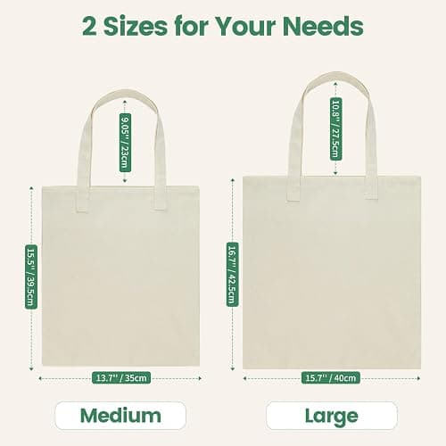 Carbrea 12 Pack Canvas Tote Bag - Lightweight Thin Tote Bags Bulk Blank Shopping Reusable Grocery Bags for DIY Gift Sublimation Activity - Beige thumbnail 3