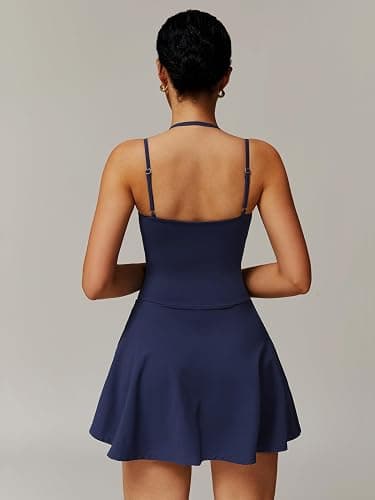 Tennis Dress for Women with Built in Shorts Spaghetti Straps 2-in-1 Ruffle A-line Active Yoga Golf Dress thumbnail 2