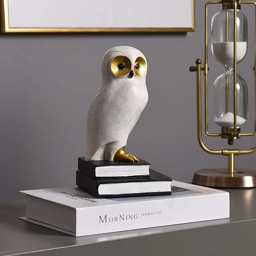 Kakizzy Book Ends for Shelves, Owl Decorative Bookends Bronze Bird Book Stopper Unique Kids Book Holders with Anti-Slip Base Luxurious Bookends for Kids Rooms Office Home Decor(White) thumbnail 5
