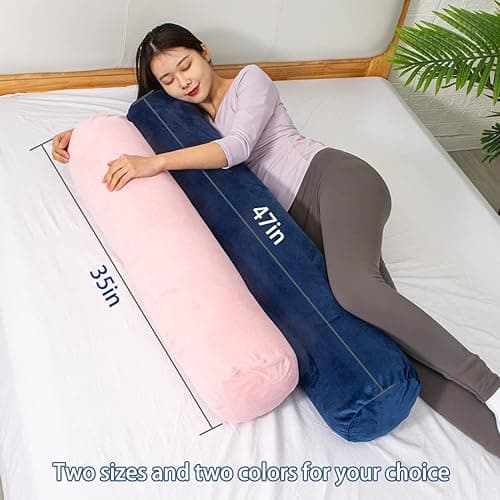 1 MIDDLE ONE Body Pillow for Adults, Bolster Pillow with Removable Velour Cover, Long Round Roll Cylinder Pillow for Bed, 47" x 7.87", Pink thumbnail 3