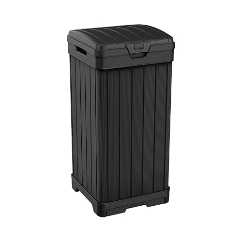 Keter Baltimore Resin 38 Gallon Outdoor Kitchen Trash Can with Lid and Drip Tray for Easy Cleaning-Perfect for Patio Dining, Black - Image 1