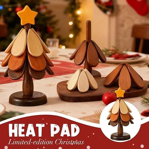 Untersetzer Holz Set für Baumkunst, 2026 Neu Weihnachtsbaum Topfuntersetzer Faltbare, 3/4 Holzuntersetzer + 1 Ständer Küchenzubehör für heiße Töpfe, Pfannen, Schüssel, Pfannenschoner (3Pcs #B) thumbnail 4