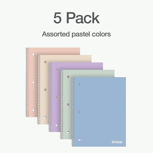 Oxford Spiral Notebooks, 5 Pack, Wide Rule, 70 Sheets, Pastel Covers thumbnail 7