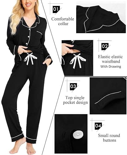 SWOMOG Women Pyjamas Sets Soft Long Sleeve Button Down Sleepwear Soft Pjs Set Loungewear thumbnail 4
