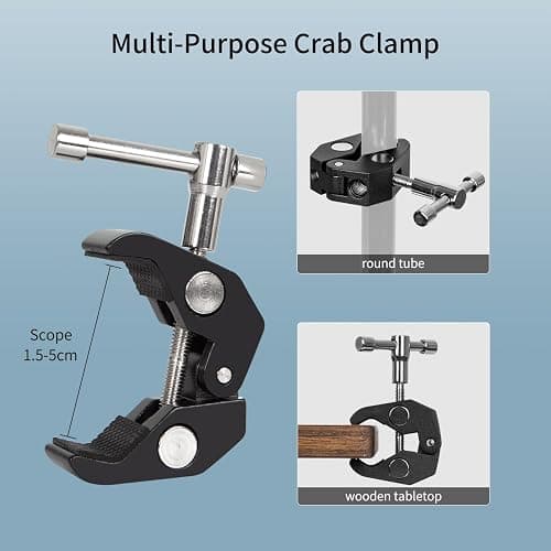 GOINWAVE Adjustable Articulating Magic Arm with Clamp and Phone Holder Clip for Desk Mount, Desk Stand, Cell Phone Tripod thumbnail 3