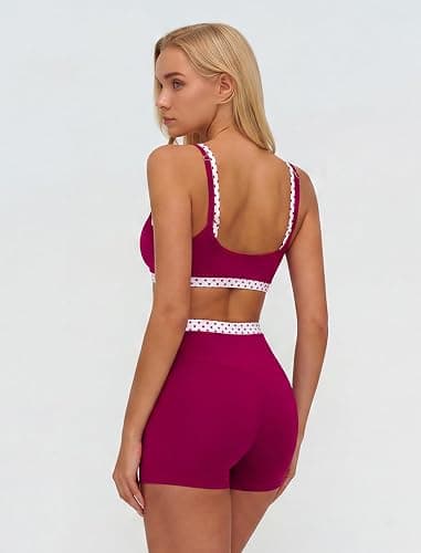 ABOCIW Layered Workout Sets for Women 2 Piece Polka Dot Sports Bra High Waist Shorts Gym Active Yoga Pilates Outfits thumbnail 2
